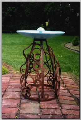 Bird Bath 33” h painted bath